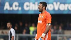 Juventus&#039;s Gianluigi Buffon reacts during the Italian Serie A soccer match AC Chievo vs Juventus FC at Bentegodi