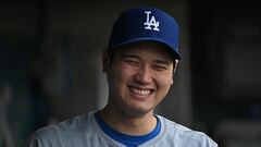 PITTSBURGH, PENNSYLVANIA - JUNE 6: Shohei Ohtani #17 of the Los Angeles Dodgers smiles in the dugout in the third inning during the game against the Pittsburgh Pirates at PNC Park on June 6, 2024 in Pittsburgh, Pennsylvania.   Justin Berl/Getty Images/AFP (Photo by Justin Berl / GETTY IMAGES NORTH AMERICA / Getty Images via AFP)