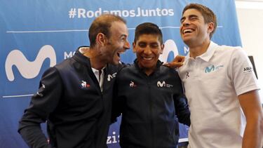 Alejandro Valverde, Nairo Quintana y Mikel Landa, en la previa del Tour 2019.