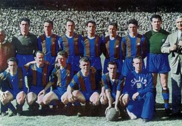 En el a?o 1952 con Daucik en el banquillo el Barcelona consigue su quinta liga. De pie: Modesto, Ramallets, Biosca, Martin, Seguer, Gonzalvo III, Bosch, Velasco y Daucik. Agachados: Basora, Csar, Vila, Kubala, Manchon y Mur.