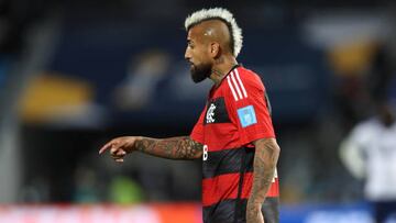 TANGER MED, MOROCCO - FEBRUARY 07: Arturo Vidal of Flamengo during the FIFA Club World Cup Morocco 2022 Semi Final match between Flamengo v Al Hilal SFC at Stade Ibn-Batouta on February 7, 2023 in Tanger Med, Morocco. (Photo by James Williamson - AMA/Getty Images)