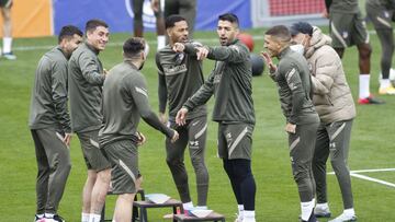 Los jugadores del Atlético, en el entrenamiento.