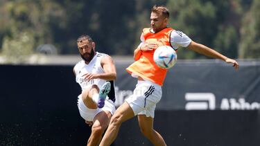 Benzema y Mayoral, durante un entrenamiento en UCLA.