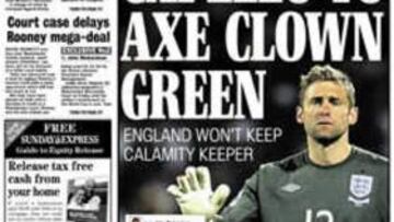 Robert Green es hoy el centro de las críticas de la prensa inglesa (en la foto, la portada del 'Sunday Express') tras su grave error de anoche en el Mundial.