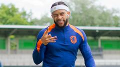 Memphis, durante un entrenamiento con los Países Bajos.