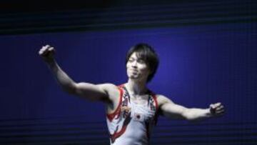 Kohei Uchimura, tras lograr su tercer oro en Glasgow.