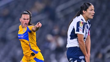 Ana Costa Mendes Dias celebrates her goal 0-2 of Tigres during the 9th round match between Monterrey and Tigres UANL as part of the Torneo Clausura 2025 Liga MX Femenil at BBVA Bancomer Stadium on February 14, 2025 in Monterrey, Nuevo Leon, Mexico.