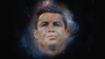 La imagen de Cristiano, sobre el dibujo de la galaxia que lleva su nombre.