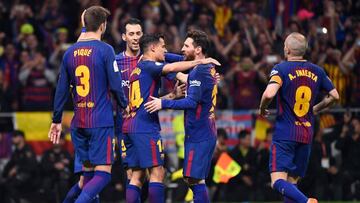 El Barça celebra uno de sus goles frente al Sevilla.