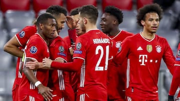 Bayern's Eric Maxim Choupo-Moting celebrates with his teammates scoring his side's second goal during the Champions League, round of 16, second leg soccer match between FC Bayern Munich and Lazio at the soccer Arena stadium in Munich, Germany, W