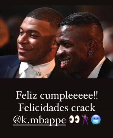 Gui?os de Vinicius y Benzema a Mbapp¨¦ el d¨ªa de su cumplea?os