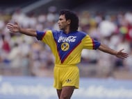Hugo Sanchez de America during the game America 3-4 Puebla, Matchday 04, 1992-1993 season of the Mexican Soccer Championship, at the Azteca Stadium, on September 06, 1993.
<br><br>
Hugo Sanchez de America durante el partido America 3-4 Puebla, Jornada 04, temporada 1992-1993 del Campeonato del Futbol Mexicano, en el Estadio Azteca, el 06 de Septiembre de 1993.