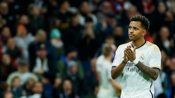 MADRID, 02/12/2023.- El delantero brasileño del Real Madrid Rodrygo Goes durante el partido de LaLiga entre el Real Madrid y el Granada, este sábado en el estadio Santiago Bernabéu de Madrid. EFE/ Mariscal