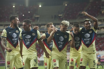 Henry Martin celebrates his goal 0-1 of America during the game Guadalajara vs America, corresponding to Eleventh round match and Edition 240 of the National Classic of the Torneo Guard1anes Clausura 2021 of the Liga BBVA MX, at the Akron Stadium, on March 14, 2021.
<br><br>
Henry Martin celebra su gol 0-1 de America durante el partido Guadalajara vs America, correspondiente a la Jornada 11 y Edicion 240 del Clasico Nacional del Torneo Clausura Guard1anes 2021 de la Liga BBVA MX, en el Estadio Akron, el 14 de Marzo de 2021.