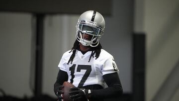 Jul 31, 2023; Henderson, NV, USA; Las Vegas Raiders wide receiver Davante Adams (17) during training camp at the Intermountain Health Performance Center. Mandatory Credit: Kirby Lee-USA TODAY Sports