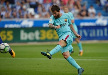 Barcelona’s Lionel Messi scores their second goal