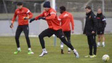 Jaime durante el entrenamiento del Zaragoza de hoy. 