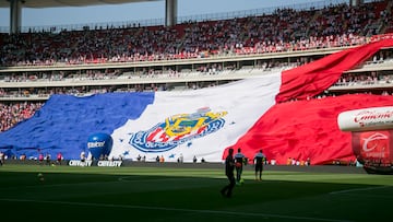 Action photo during the match Guadalajara vs Tigres UANL, corresponding to the Final of the League BBVA Bancomer MX of the Tournament Clausura 2017, in the Chivas Stadium, in the photo:
Foto de accion durante el partido Guadalajara vs Tigres UANL, correspondiente a la vuelta de la Final de la Liga BBVA Bancomer MX del Torneo Clausura 2017, en el Estadio Chivas, en la foto: Detalle Bandera Chivas
28/05/2017/MEXSPORT/Cristian de Marchena