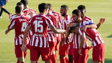 Los jugadores del Atlético celebran el gol conseguido en el partido del pasado martes ante el Levante.