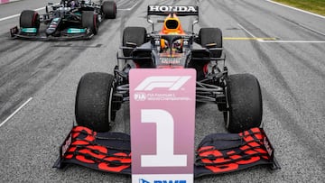 Winner Red Bull&#039;s Dutch driver Max Verstappen takes his position after the Formula One Styrian Grand Prix at the Red Bull Ring race track in Spielberg, Austria, on June 27, 2021. (Photo by Darko Vojinovic / POOL / AFP)