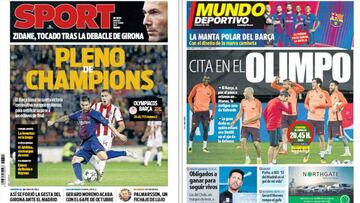 Portadas de los diarios Sport y Mundo Deportivo del día 31 de octubre de 2017.
