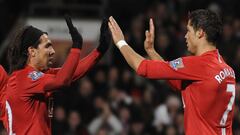 Cristiano Ronaldo y Carlos Tevez, con el Manchester United.