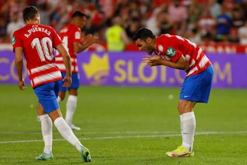 Jorge Molina, of Granada CF  misses a penalty during the La Liga match between Granada CF and RCD Espanyol at Nuevo Los Carmenes Stadium on May 22, 2022 in Granada, Spain. (Photo by Álex Cámara/NurPhoto via Getty Images)