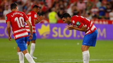 Jorge Molina, of Granada CF  misses a penalty during the La Liga match between Granada CF and RCD Espanyol at Nuevo Los Carmenes Stadium on May 22, 2022 in Granada, Spain. (Photo by Álex Cámara/NurPhoto via Getty Images)