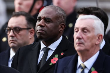 David Lammy, secretario de Estado para Relaciones Exteriores y de la Mancomunidad desde julio de 2024 hasta el 5 de septiembre de 2025, durante la ceremonia anual del Domingo del Recuerdo en el Cenotafio de Whitehall, en Londres.