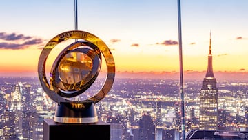 NEW YORK, NEW YORK - JANUARY 15: The FIFA Club World Cup Trophy on Tour at The Edge on January 15, 2025 in New York City. (Photo by Ira L. Black - FIFA/FIFA via Getty Images)