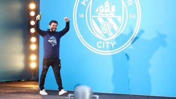 Bernardo Silva, en la celebración del triplete del City.