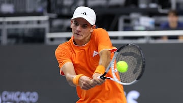 FRISCO, TEXAS - FEBRUARY 10: Rafael Jodar of Spain plays a shot against Denis Shapovalov of Canada in the Men's Singles Round of 32 match during day two of the 2026 Dallas Open at The Ford Center at The Star on February 10, 2026 in Frisco, Texas. Sam Hodde/Getty Images/AFP (Photo by Sam Hodde / GETTY IMAGES NORTH AMERICA / Getty Images via AFP)