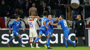 Soccer Football - Champions League - Group Stage - Group F - Olympique Lyonnais v 1899 Hoffenheim - Groupama Stadium, Lyon, France - November 7, 2018 Hoffenheim's Pavel Kaderabek celebrates scoring their second goal with teammates REUTERS/Emmanuel