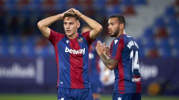 VALENCIA, SPAIN - NOVEMBER 08: Dani Gomez of Levante reacts during the La Liga Santander match between Levante UD and Deportivo Alav&eacute;s at Ciutat de Valencia Stadium on November 08, 2020 in Valencia, Spain. (Photo by Angel Canosa/Quality Sport Image