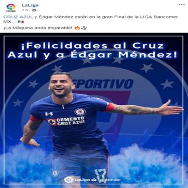 La Liga de España felicitó a Edgar Méndez y Cruz Azul por su pase a la final