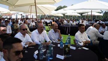 Campos, Benítez y Aspas durante un acto del Centenario.