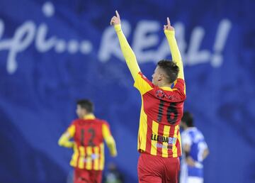 The Segunda B side celebrate after beating Real Sociedad 3-2 in the Copa del Rey.