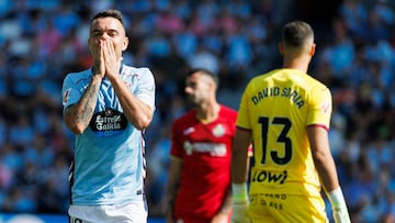Iago Aspas, capitán del Celta, se lamenta tras una ocasión de gol desaprovechada contra el Getafe.