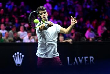 Tennis - Laver Cup - Uber Arena, Berlin, Germany - September 19, 2024 Team Europe's Carlos Alcaraz during practice REUTERS/Annegret Hilse