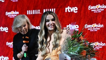 La Directora Comunicación y Participación de RTVE, María Eizaguirre, y Melody durante la rueda de prensa ofrecida tras su paso por Eurovisión, a 26 de mayo de 2025, en Madrid (España).
FAMOSOS;RUEDA DE PRENSA;EUROVISIÓN;ARTISTA
José Oliva / Europa Press
26/05/2025