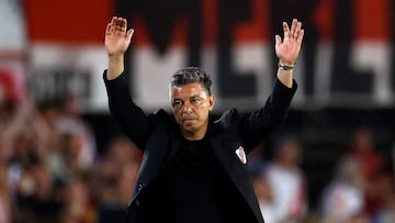 Soccer Football - Argentina Primera Division - Torneo Apertura - River Plate v Banfield - Estadio Mas Monumental, Buenos Aires, Argentina - February 26, 2026 River Plate coach Marcelo Gallardo reacts REUTERS/Agustin Marcarian