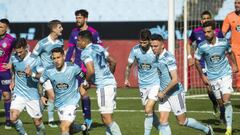 Hugo Mallo, Jeison Murillo, Santi Mina, Iago Aspas, Facundo Ferreyra y Brais M&eacute;ndez regresan a su campo tras el gol del empate contra el Valladolid.