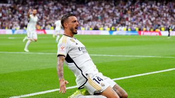 El jugador del Real Madrid, Joselu, celebra el empate ante el Getafe.