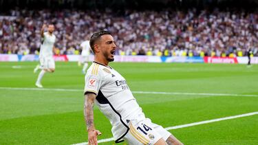 El jugador del Real Madrid, Joselu, celebra el empate ante el Getafe.