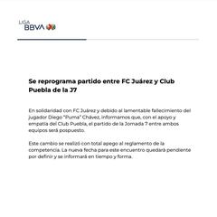 Bravos y Puebla reprograman su partido de la jornada 7 debido al fallecimiento del ‘Puma’ Chávez