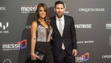 Antonella Roccuzzo and Leo Messi attend the Cirque Du Soleil inspired by Leo Messi premiere at Camp Nou FC Barcelona football stadium on January 31, 2019 in Barcelona, Spain.