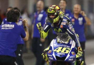 Valentino Rossi comenzó la temporada 2015 con victoria en el circuito de Losail en Qatar. Es el piloto con más podios (211), poles (61) y puntos (5.161) en la historia del Mundial de Motociclismo.