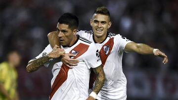 MAR DEL PLATA, ARGENTINA - APRIL 28: Enzo Perez of River Plate celebrates after scoring the first goal of his team with teammate Rafael Santos Borre during a first leg round of sixteen match between Aldosivi and River Plate as part of Copa de la Superliga 2019 at Estadio Jose Maria Minella on April 27, 2019 in Mar del Plata, Argentina. (Photo by Marcelo Endelli/Getty Images)