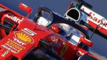 Sebastian Vettel probando el &#039;Halo&#039; en Barcelona.