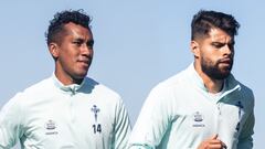 Renato Tapia y N&eacute;stor Ara&uacute;jo durante un entrenamiento con el Celta.